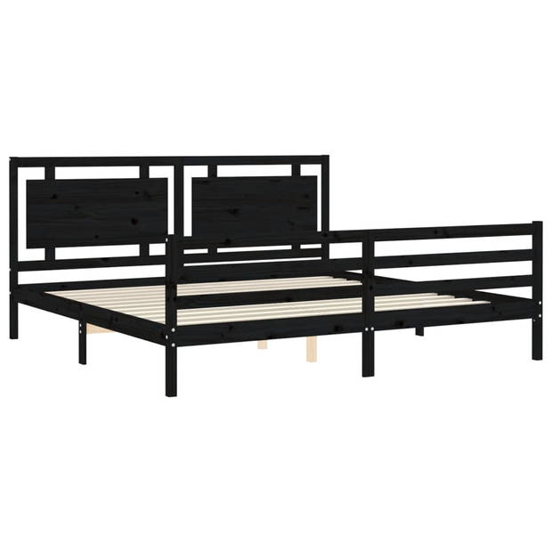 vidaXL Bedframe met hoofdbord massief hout zwart 200x200 cm