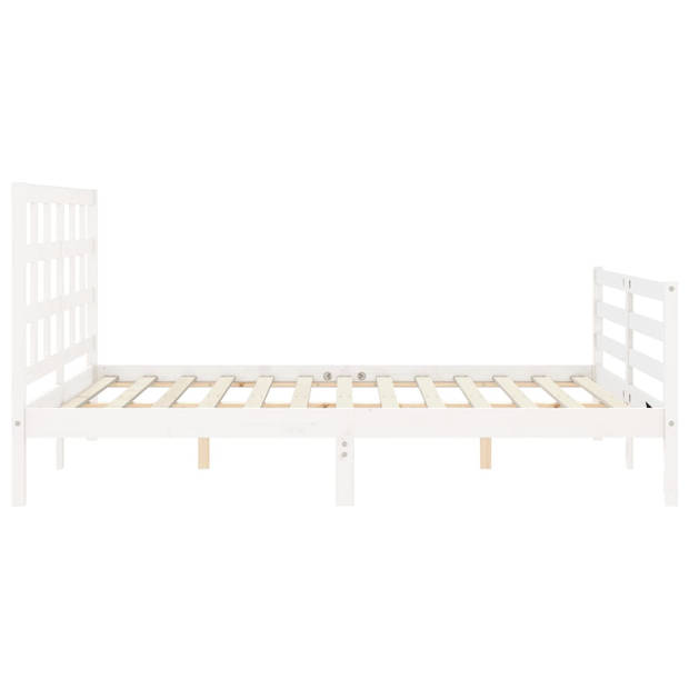 vidaXL Bedframe met hoofdbord massief hout wit 160x200 cm