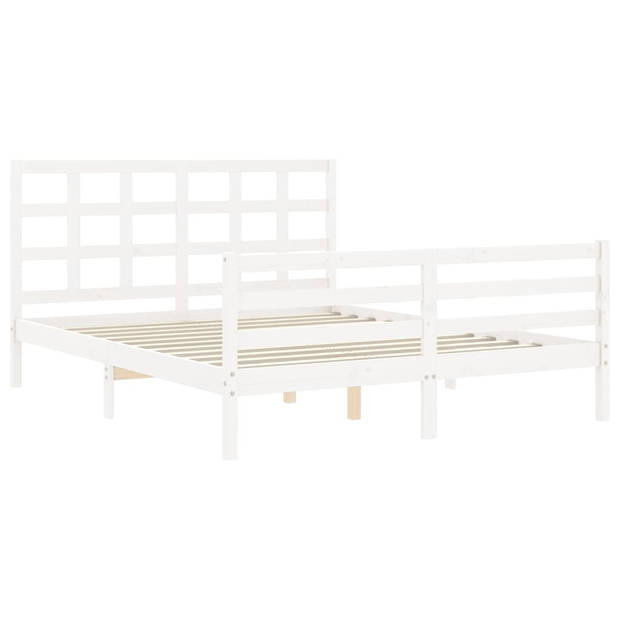 vidaXL Bedframe met hoofdbord massief hout wit 160x200 cm