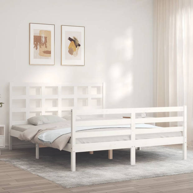 vidaXL Bedframe met hoofdbord massief hout wit 160x200 cm