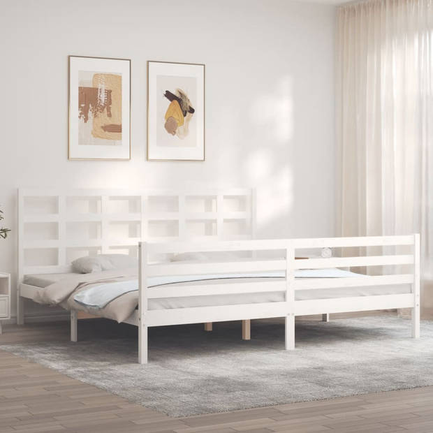 vidaXL Bedframe met hoofdbord massief hout wit