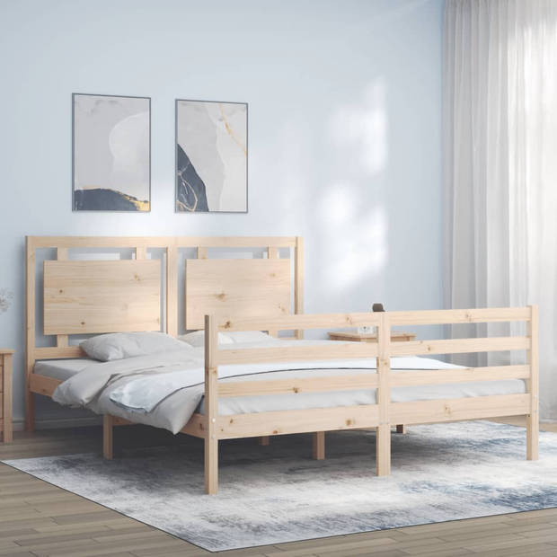 vidaXL Bedframe met hoofdbord massief hout 160x200 cm