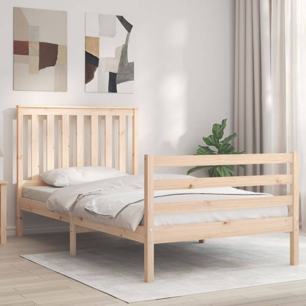 vidaXL Bedframe met hoofdbord massief hout 100x200 cm