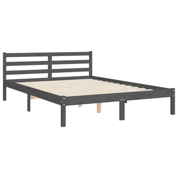 vidaXL Bedframe met hoofdbord massief hout grijs 140x190 cm