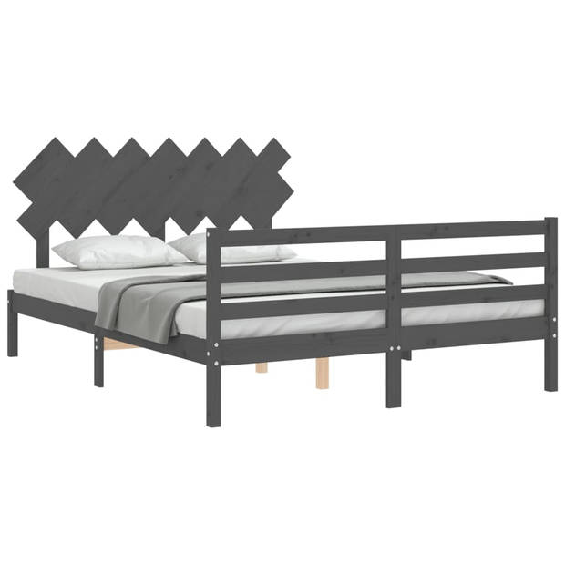 vidaXL Bedframe met hoofdbord massief hout grijs 140x190 cm