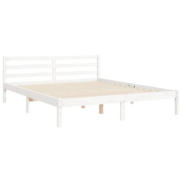 vidaXL Bedframe met hoofdbord massief hout wit 160x200 cm