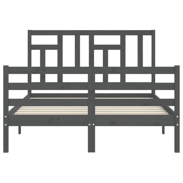 vidaXL Bedframe met hoofdbord massief hout grijs 140x190 cm