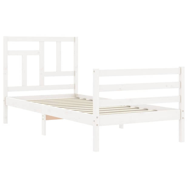 vidaXL Bedframe met hoofdbord massief hout wit 90x200 cm