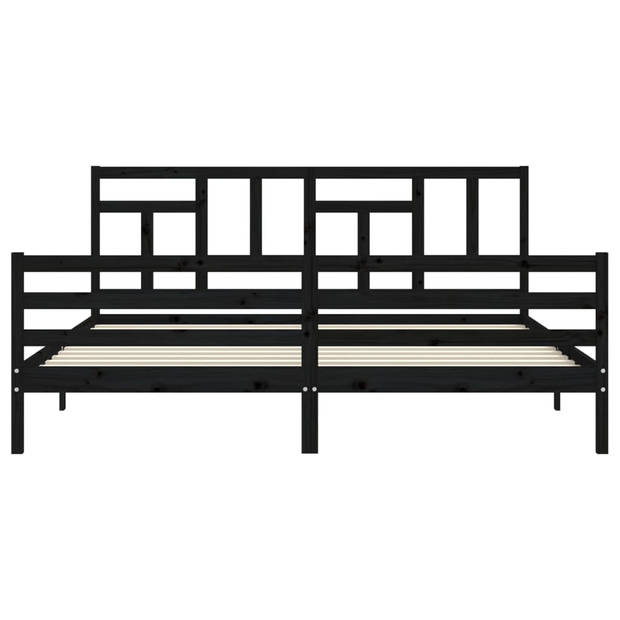 vidaXL Bedframe met hoofdbord massief hout zwart 200x200 cm