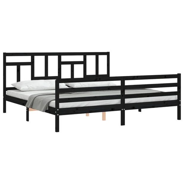 vidaXL Bedframe met hoofdbord massief hout zwart 200x200 cm