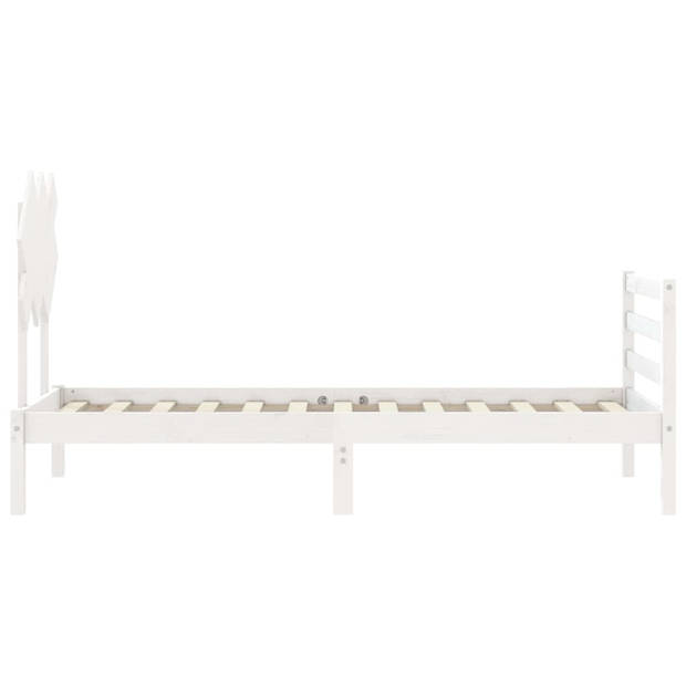 vidaXL Bedframe met hoofdbord massief hout wit 90x200 cm