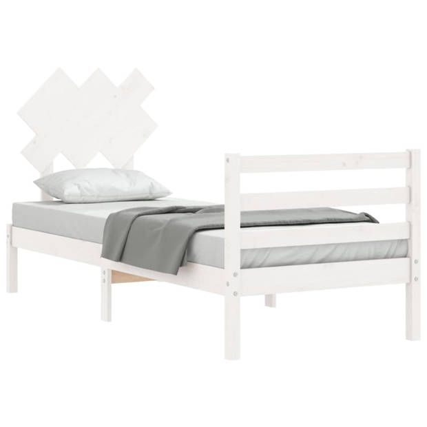 vidaXL Bedframe met hoofdbord massief hout wit 90x200 cm