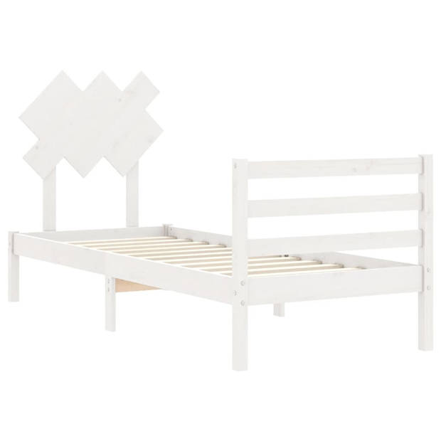 vidaXL Bedframe met hoofdbord massief hout wit 90x200 cm