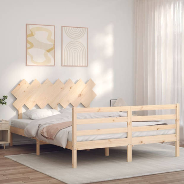 vidaXL Bedframe met hoofdbord massief hout