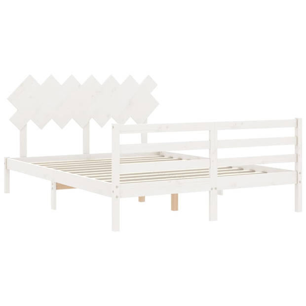 vidaXL Bedframe met hoofdbord massief hout wit 140x200 cm