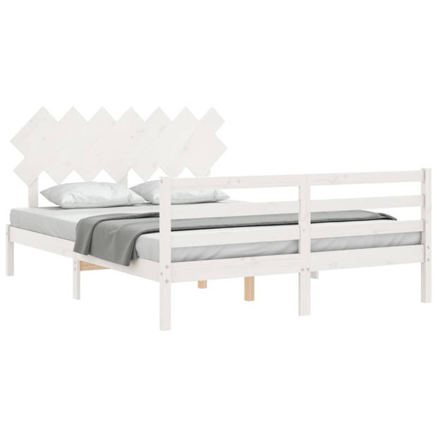 vidaXL Bedframe met hoofdbord massief hout wit 140x200 cm