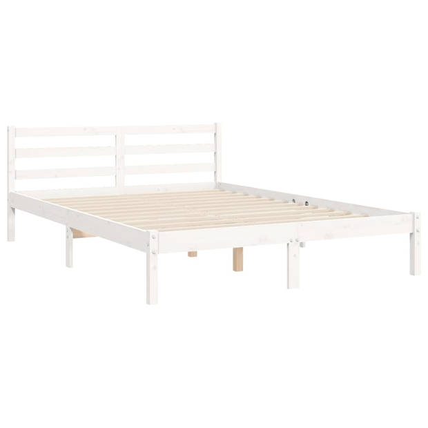 vidaXL Bedframe met hoofdbord massief hout wit 140x190 cm