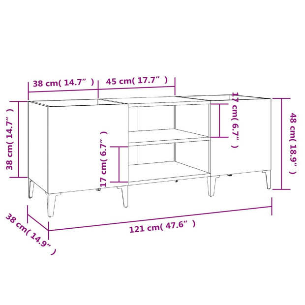 vidaXL Platenkast 121x38x48 cm bewerkt hout sonoma eikenkleurig