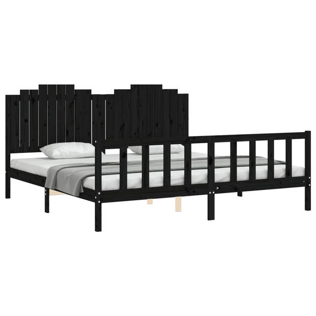 vidaXL Bedframe met hoofdbord massief hout zwart 200x200 cm