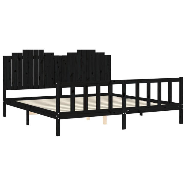 vidaXL Bedframe met hoofdbord massief hout zwart 200x200 cm