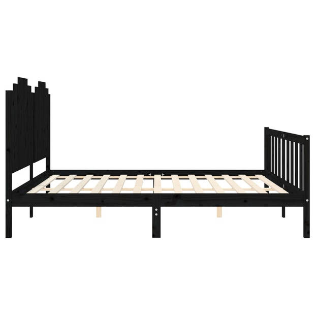 vidaXL Bedframe met hoofdbord massief hout zwart 200x200 cm