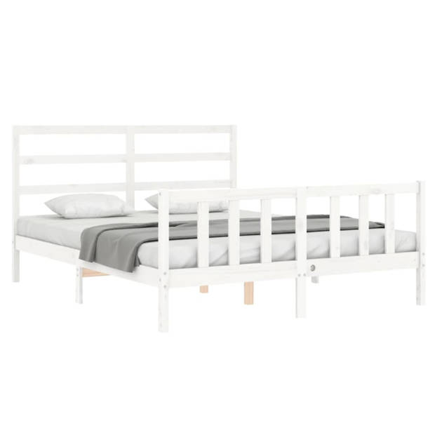 vidaXL Bedframe met hoofdbord massief hout wit 160x200 cm