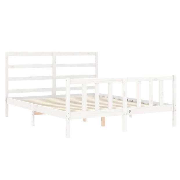 vidaXL Bedframe met hoofdbord massief hout wit 160x200 cm