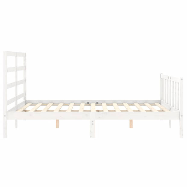 vidaXL Bedframe met hoofdbord massief hout wit 160x200 cm