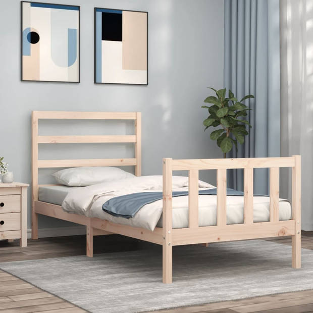 vidaXL Bedframe met hoofdbord massief hout 90x190 cm