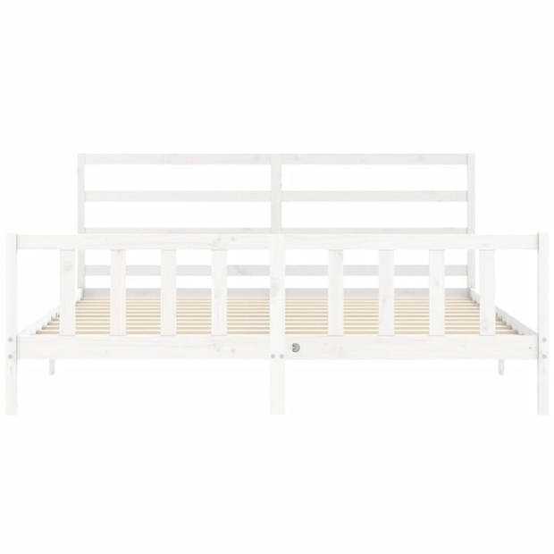 vidaXL Bedframe met hoofdbord massief hout wit 180x200 cm