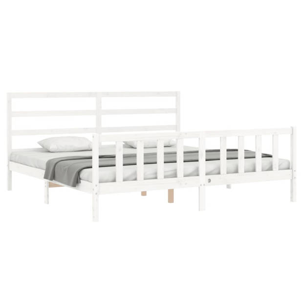 vidaXL Bedframe met hoofdbord massief hout wit 180x200 cm