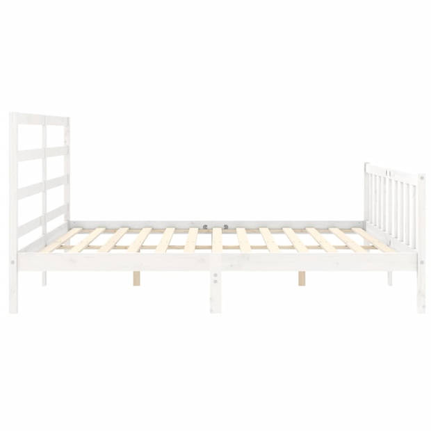 vidaXL Bedframe met hoofdbord massief hout wit 180x200 cm