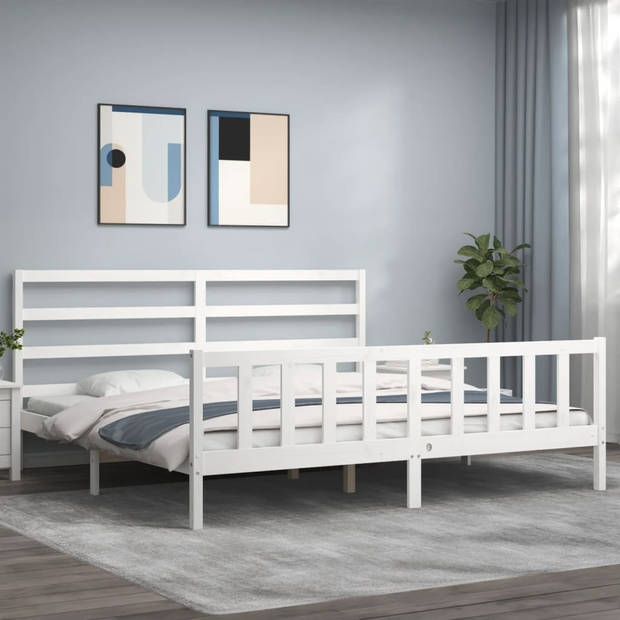 vidaXL Bedframe met hoofdbord massief hout wit 180x200 cm