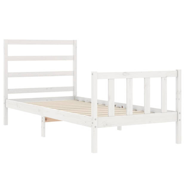 vidaXL Bedframe met hoofdbord massief hout wit 90x190 cm