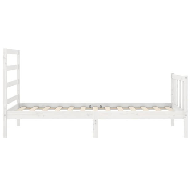 vidaXL Bedframe met hoofdbord massief hout wit 90x200 cm