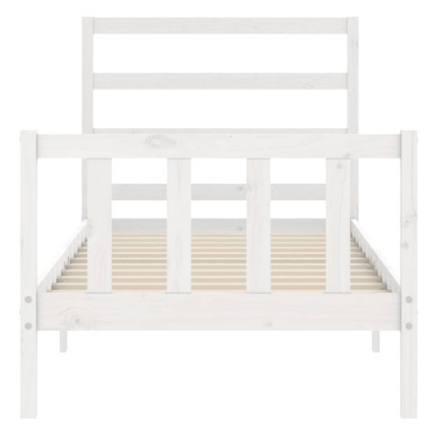 vidaXL Bedframe met hoofdbord massief hout wit 90x200 cm