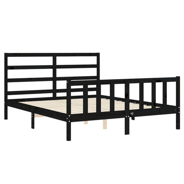 vidaXL Bedframe met hoofdbord massief hout zwart