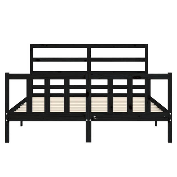 vidaXL Bedframe met hoofdbord massief hout zwart