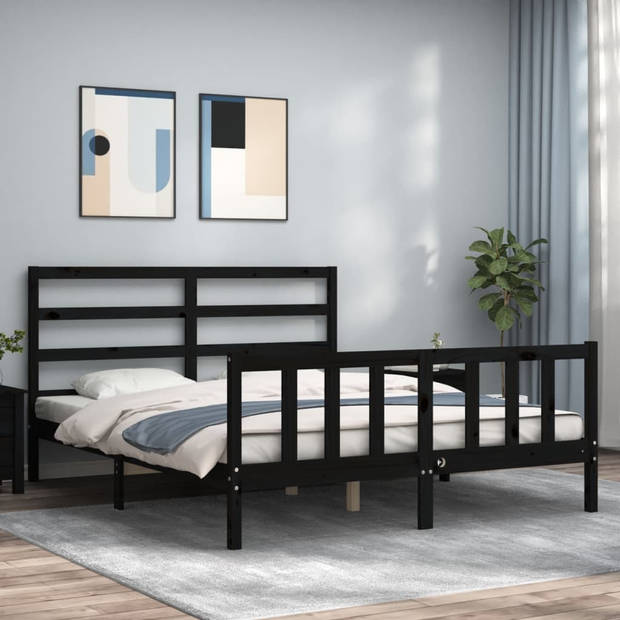 vidaXL Bedframe met hoofdbord massief hout zwart