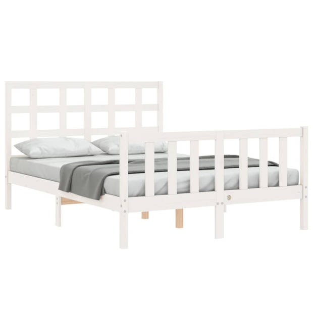 vidaXL Bedframe met hoofdbord massief hout wit 140x200 cm