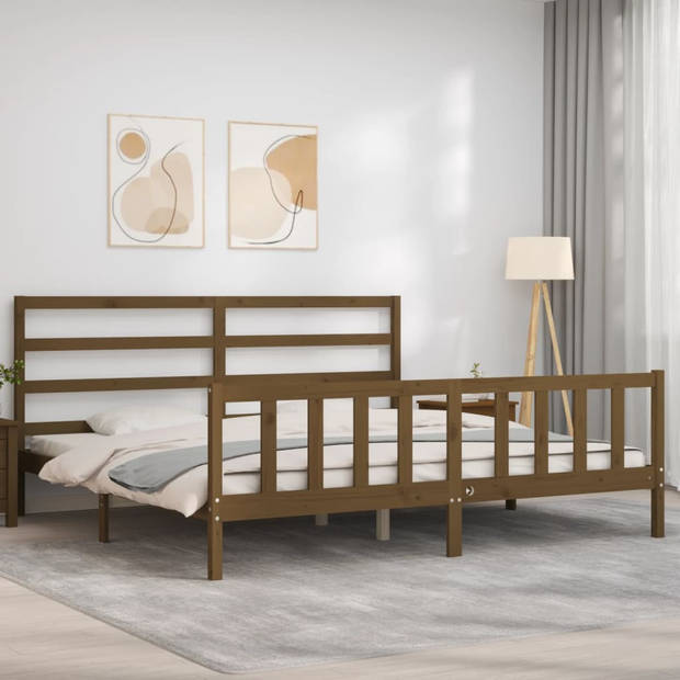 vidaXL Bedframe met hoofdbord massief hout honingbruin 200x200 cm