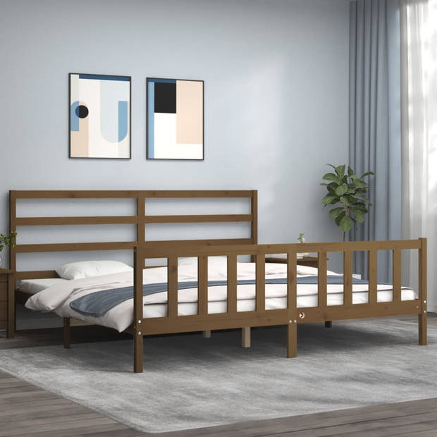 vidaXL Bedframe met hoofdbord massief hout honingbruin 200x200 cm