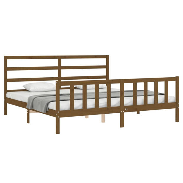 vidaXL Bedframe met hoofdbord massief hout honingbruin 200x200 cm