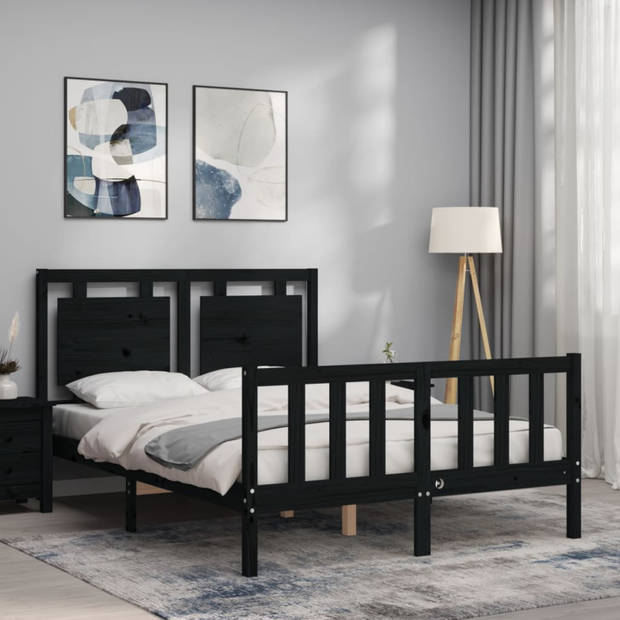 vidaXL Bedframe met hoofdbord massief hout zwart