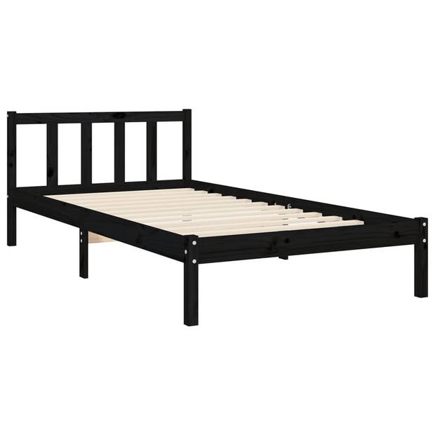 vidaXL Bedframe met hoofdbord massief hout zwart 100x200 cm