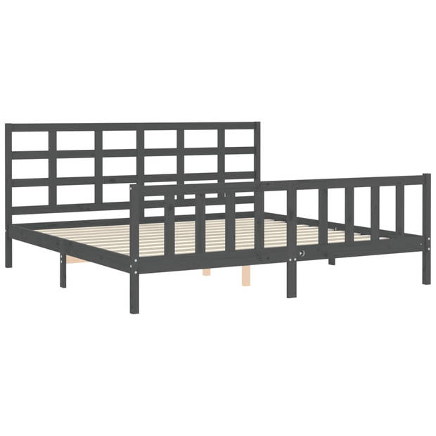 vidaXL Bedframe met hoofdbord massief hout grijs 200x200 cm