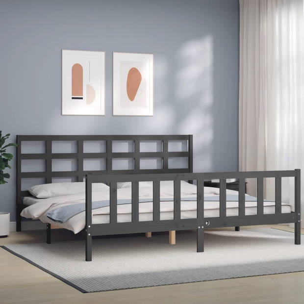 vidaXL Bedframe met hoofdbord massief hout grijs 200x200 cm