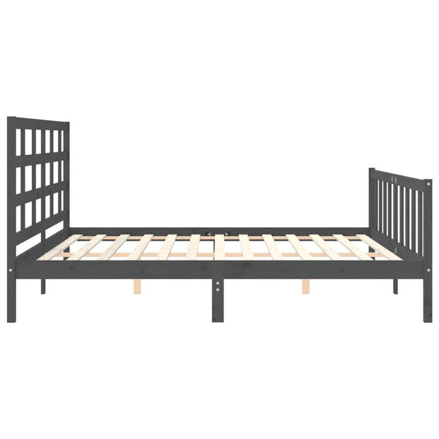 vidaXL Bedframe met hoofdbord massief hout grijs 200x200 cm