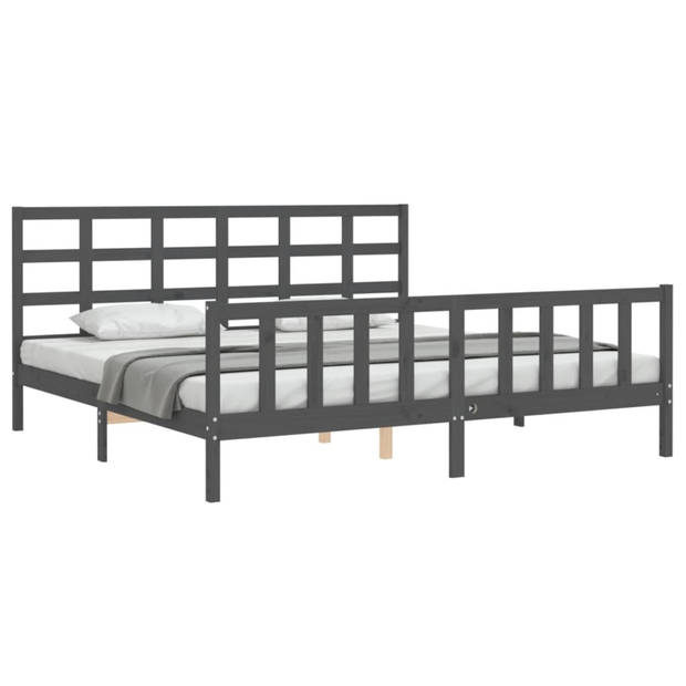 vidaXL Bedframe met hoofdbord massief hout grijs 200x200 cm