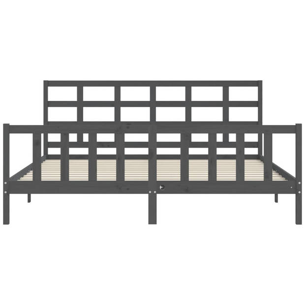 vidaXL Bedframe met hoofdbord massief hout grijs 200x200 cm